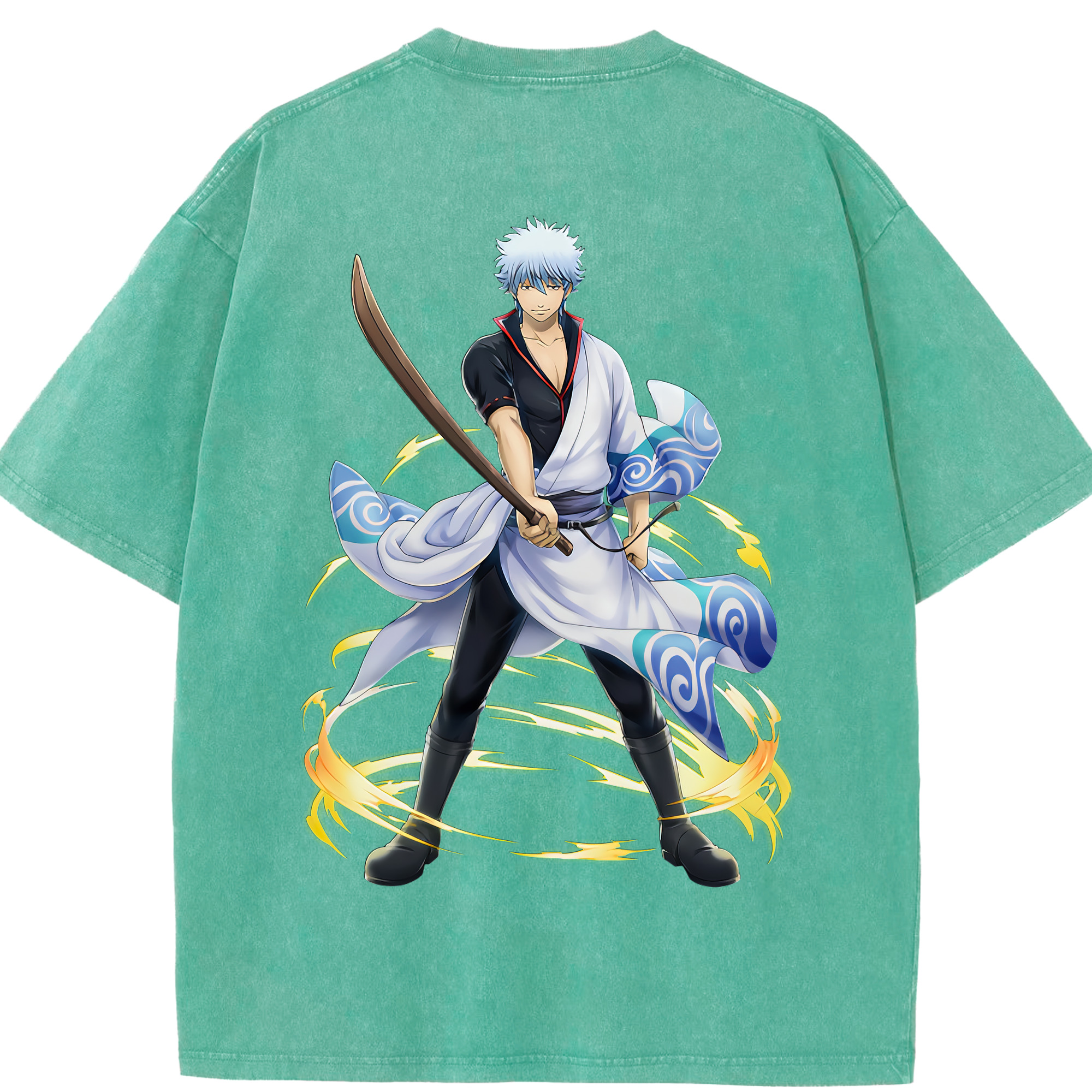 （画像用） ぎんたま 坂田銀時（さかたぎんとき） 神楽 志村新八（しむら しんぱち） GINTAMA Sakata Gintoki Kagura Shimura Shinpachi 綿100% ヴィンテージ風 半袖Tシャツ（背面プリント）